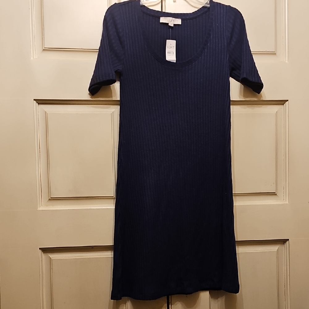 LOFT Blue Scoop Neck Short Sleeve Mini Dress